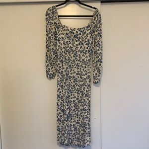Reformation Blue Floral Long Sleeve Dress